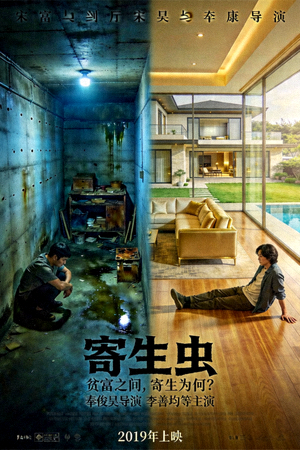电影《寄生虫》海报，展现社会阶层对比的视觉设计